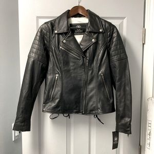 New real leather black sexy Woman’s Moto black leather jacket Medium